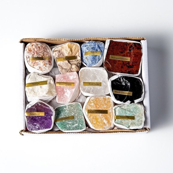 Rough Stone Gemstone Collection Box w/ Rock Names Kids Gift Beginner Crystal Set - Picture 3 of 6